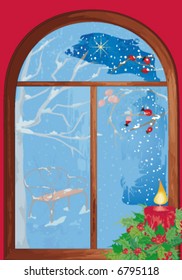 Christmas window with candle.