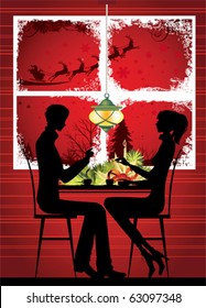 Christmas window and Christmas dinner. All elements and textures are individual objects. Vector illustration scale to any size.