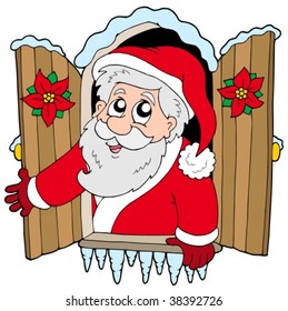 Weihnachtsfenster mit dem Weihnachtsmann - Vektorgrafik.