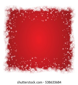 Christmas Window With Snow Frame Isolated On Red Background. Greeting Decoration For Banner, Poster, Card. Vector Illustration.