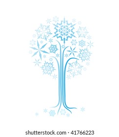 Christmas winter abstract tree vector illustration with snowflakes