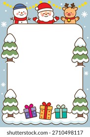 Weihnachten Winter Hintergrund Rand Illustration mit Santa, Rudolph und Schneemann