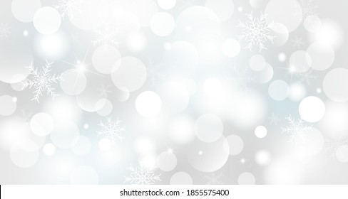 Weihnachts- und Winterhintergrund, Bokeh-Leuchten mit Schneeflocke, Vektorgrafik
