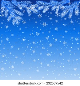 Christmas winter background with frozen tree branches at night