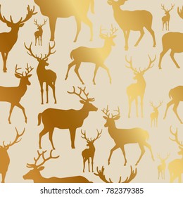 Christmas winter background with golden deers pattern for wrapping and wallpaper