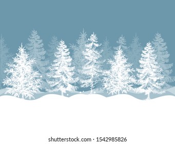 Christmas winter background. Pine trees snow in the forest landscape