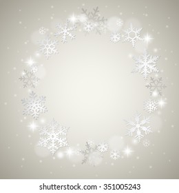 Christmas winter background with snowflakes on grey
