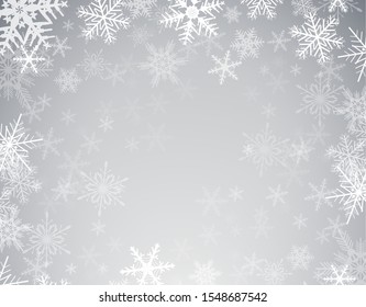 Weihnachtswinterhintergrund mit Schneeflocken, Vektorgrafik.