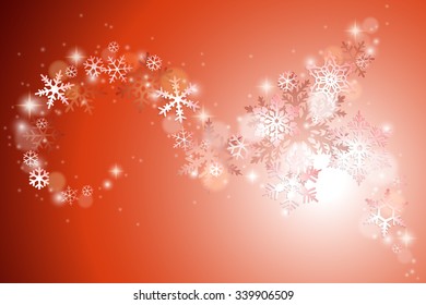 Christmas winter background with swirl of snowflakes on red