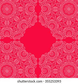 Christmas winter background. White snowflakes on red background