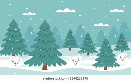 Christmas and winter banner. Sustainable Christmas concept. Christmas trees in the forest. Winter card.
