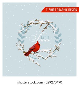 Christmas Winter Birds Graphic Design - for t-shirt, fashion, prints - in vector