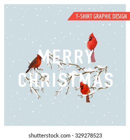 Christmas Winter Birds Graphic Design - for t-shirt, fashion, prints - in vector