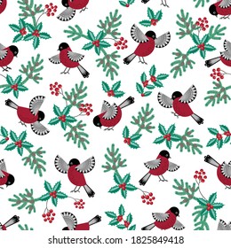 Christmas winter birds seamless pattern