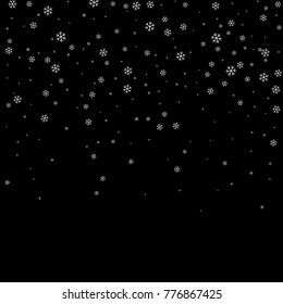 Christmas winter black background with Christmas falling snowflakes. White elegant snowfall Christmas background. Happy New Year card design for holiday, winter Xmas decoration Vector illustration