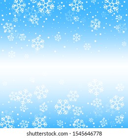 Christmas winter blue background with falling snow and snowflakes. Vector Illustration.