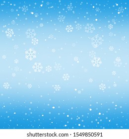 Christmas winter blue background with falling snow and snowflakes. Vector Illustration.