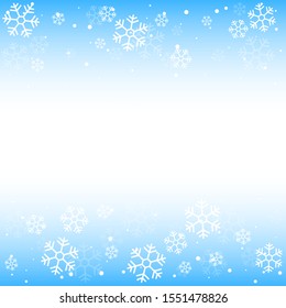 Christmas winter blue background with falling snow and snowflakes. Vector Illustration.