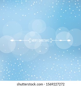 Christmas winter blue background with falling snow and snowflakes. Divider  with text Merry Christmas. Vector Illustration.