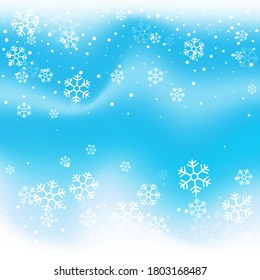 Christmas winter blue background with falling snow and snowflakes. Vector Illustration.