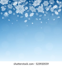 Christmas  winter  blue background with falling snowflakes.Snowfall.  Xmas vector illustration with snow.