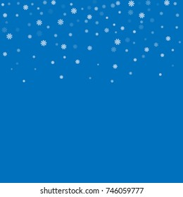 Christmas winter blue background with Christmas falling snowflakes. White elegant snowfall Christmas background. Happy New Year card design for holiday, winter Xmas decoration Vector illustration