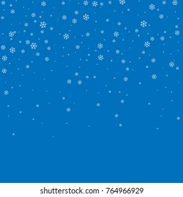 Christmas winter blue background with Christmas falling snowflakes. White elegant snowfall Christmas background. Happy New Year card design for holiday, winter Xmas decoration Vector illustration