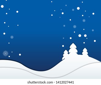 Christmas winter blue background with Christmas trees and snowflakes