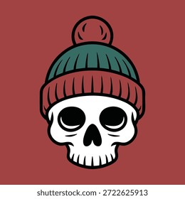 Gráfico de vetor de crânio de inverno de Natal - Festivo gorro Skull Art