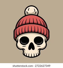 Navidades Gorra de invierno Cráneo Vector Gráfico – Gorro festivo Skull Art