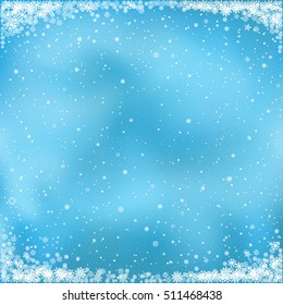 Christmas and winter clipart. The falling white snow on blue background. Easy to edit