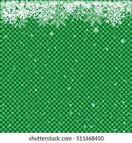Christmas and winter clipart. The falling white snow on transparent green background. Easy to edit