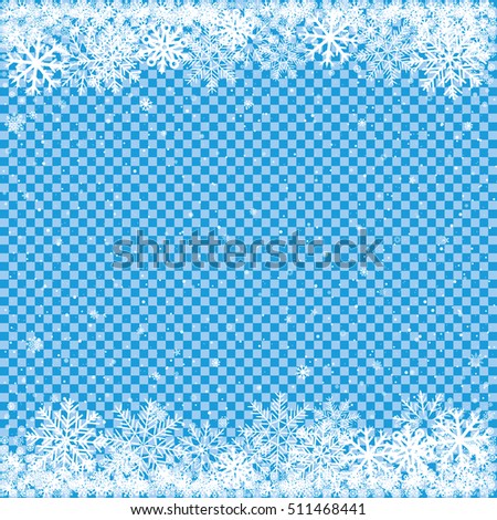 Christmas and winter clipart. The falling white snow on transparent blue background. Easy to edit