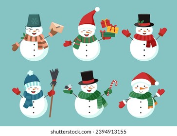 Christmas and winter concept. Set of snowmen.	