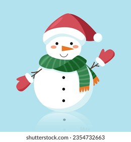 Christmas and winter concept. Snowman in Santas hat.