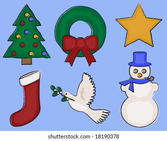 Christmas and winter design elements in painted/charcoal style.