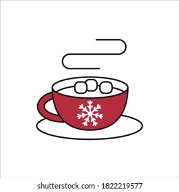 Christmas winter drink mug with marshmallow on white background. Vector illustration.