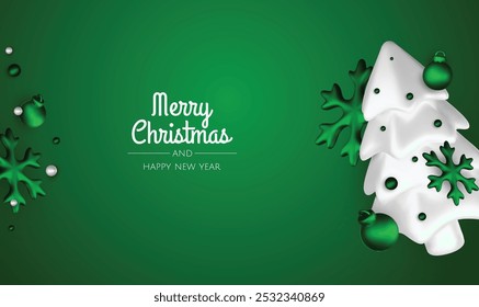 Composição festiva de Natal. Fundo colorido Xmas realista 3d objetos de design decorativos, árvore de Natal, caixas de presente, bola de xmas, confete de ouro. Feliz Ano Novo. Ilustração vetorial