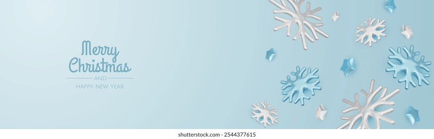 Christmas winter festive composition. Colorful Xmas background realistic 3d decorative design objects, christmas tree, gift boxes, xmas ball, gold confetti. Happy New Year. Vector illustration