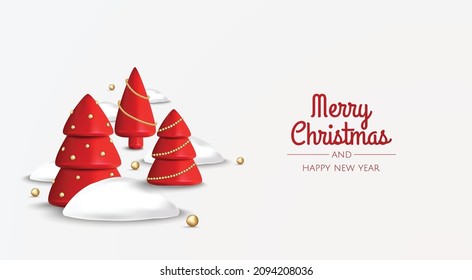 Composición festiva de invierno de Navidad. Material de navidad objetos de diseño 3d realistas. Feliz Año Nuevo. Ilustración del vector