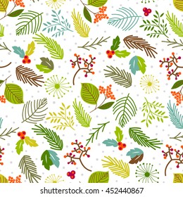 Christmas winter floral background. Seamless vector pattern with floral elements. Vintage hand drawn floral background. Holiday card.