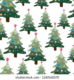 Christmas winter forest landscape. seamless pattern and background. 