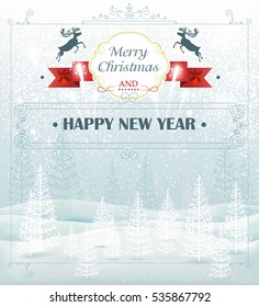 Christmas winter forest landscape. Vector illustration