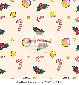 Christmas winter forest snow seamless pattern with holiday icons. Doodle christmas decoration background.