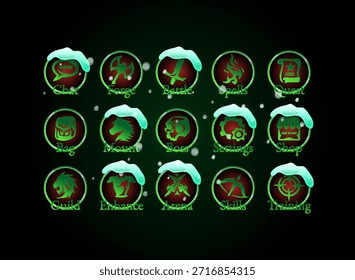 Weihnachten Winter Spiel ui menu Icons snow frosty fantasy rpg interface buttons green red dark hud elements