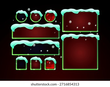 Juego de invierno de Navidad Paquete de paneles de UI Snow Frosty Interface Fantasy Hudd Plantilla festiva verde roja