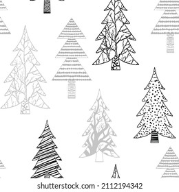 Christmas winter grey trees set coloring page contour vector illustration for painting,Christmas tree icon set. Fir vector collection.