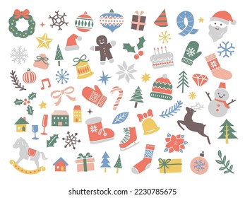 Conjunto de ilustraciones vectoriales de Navidad e invierno dibujadas a mano.