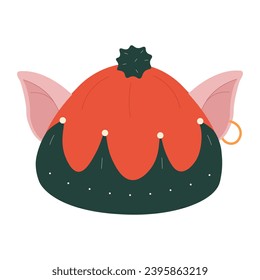 Christmas winter hat elf for festive decoration. Flat vector illustration. 