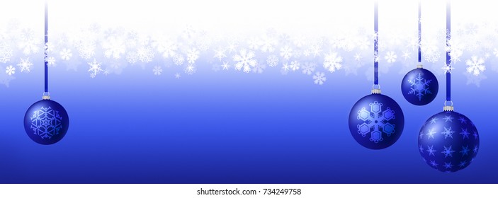 Christmas Winter Holiday Banner with elegant Baubles ornaments and falling Snowflakes: Lots of copy space